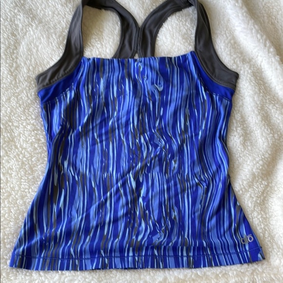 Alo Yoga Razorback Blue & Gray Built in Bra Tank Top Size Small - Picture 1 of 7
